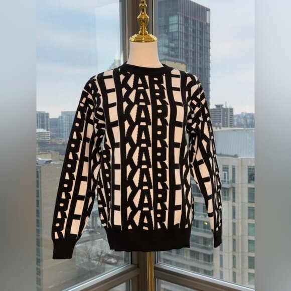 🆕 KARL LAGERFELD 🧿 NWT KARL Logomania Pullover Sweater, Black & White, Sz M - Picture 3 of 12